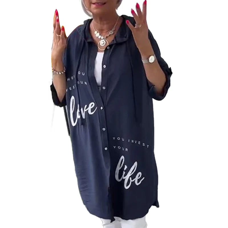 Veste à capuche boutonnée Lettre imprimée – Image 3