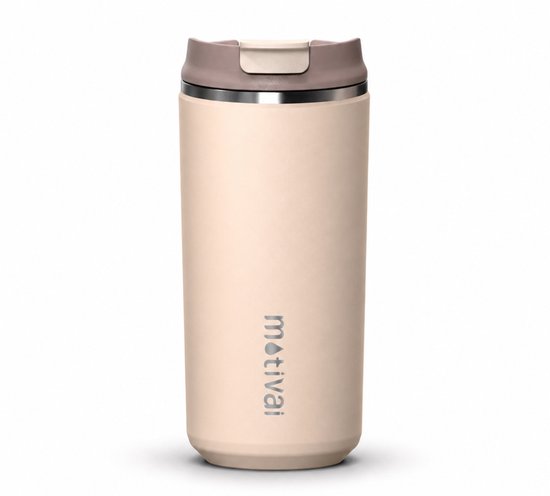 Motivai Tasse Thermos à Emporter – 355ML Tasse Thermos en Acier Inoxydable – Étanche – Double Paroi Isolée – Sans BPA & Durable – Tasse à Café pour les Déplacements – Beige