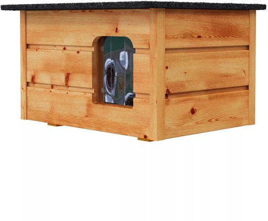 Niche pour chat QLS pour l'intérieur et l'extérieur - 57 x 47 x 33 cm - Bois de teck - Résistante aux intempéries, amovible et isolée 8577