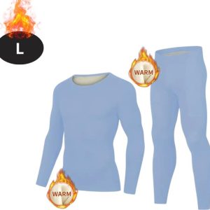Livano Vêtements thermiques Homme – Pantalon thermique – Ensemble thermique – Leggings thermiques – Hiver – T-shirt thermique – Bleu clair – L