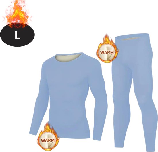 Livano Vêtements thermiques Homme - Pantalon thermique - Ensemble thermique - Leggings thermiques - Hiver - T-shirt thermique - Bleu clair - L