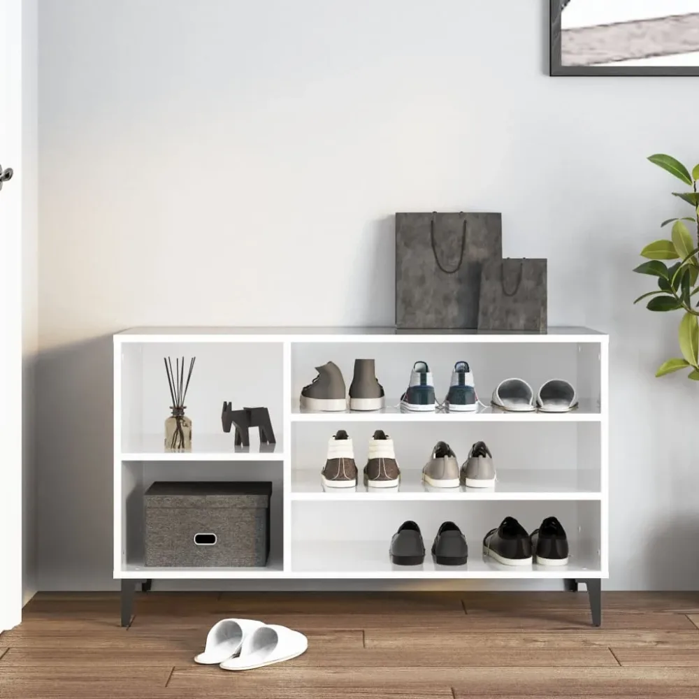 Shoe Cabinet High Gloss White 102x36x60 cm Engineered Wood – Image 3