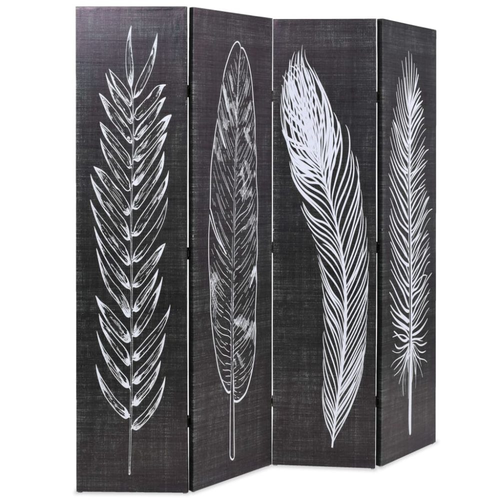 Folding Room Divider 160x170 cm Feathers Black and White – Image 2