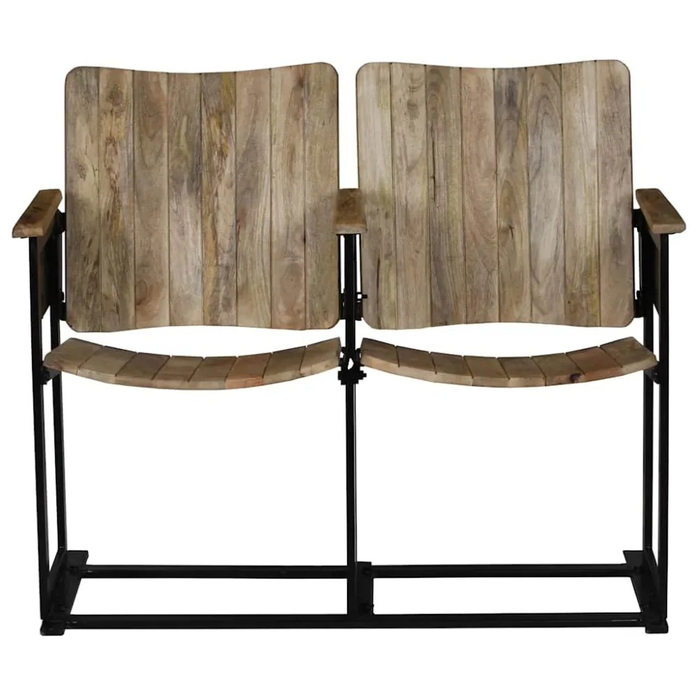 2-Seater Bench Solid Mango Wood and Steel – Image 2