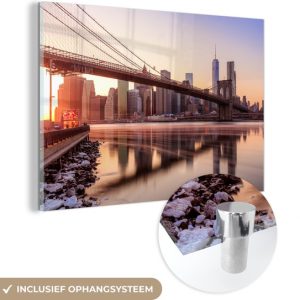 MuchoWow ® Peinture sur verre 90×60 cm – Peinture sur verre acrylique – Ciel coloré au-dessus du Bridge de Brooklyn à New York – Photo sur verre – Peintures MuchoWow ® Peinture sur verre 90×60 cm – Peinture sur verre acrylique – Ciel coloré au-dessus du Bridge de Brooklyn à New York – Photo sur verre – Peintures