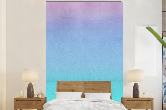 Oeuvre abstraite à l'aquarelle et débordement du violet au vert 155x240 cm