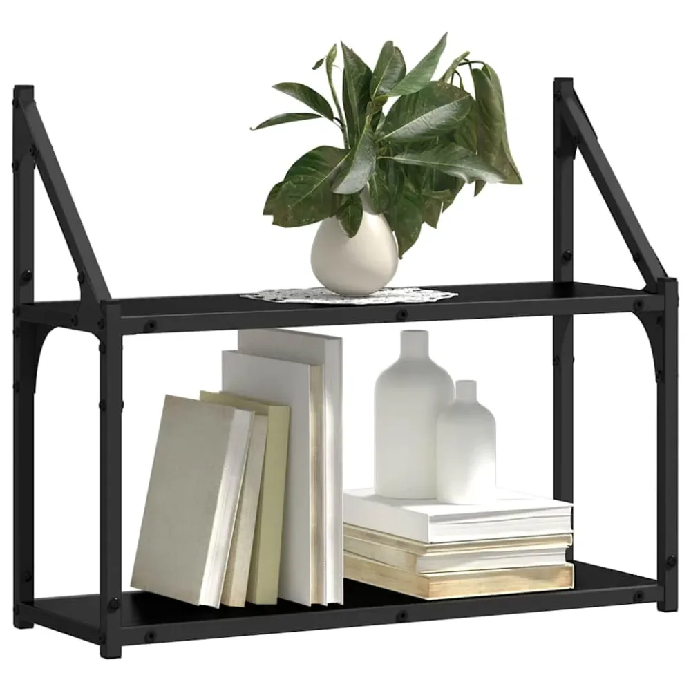 Wall Shelf with Shelf Black oak 60 x 21 x 51 cm Engineered Wood – Image 3
