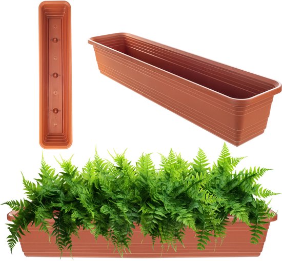 Jardinière KADAX, pot de balcon en plastique, jardinière résistante aux intempéries, pot de fleurs, jardinière de balustrade pour la culture de fleurs, d'herbes et de plantes (rouge brique, 80 cm)