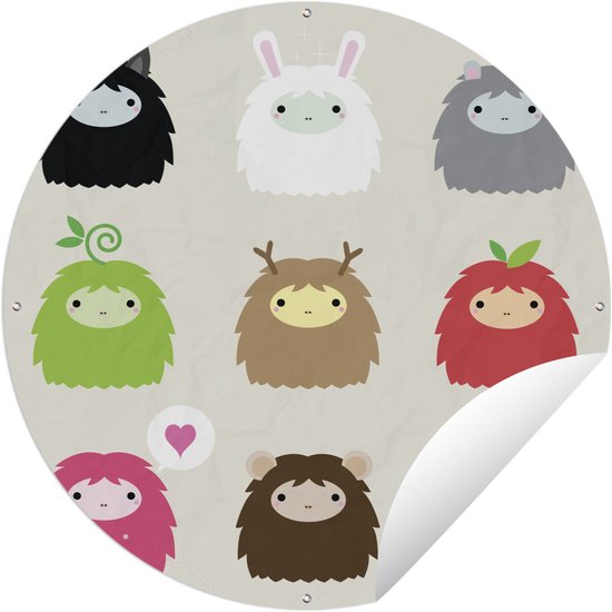 Illustration de jardin « Monstres sympathiques » - 150 x 150 cm - Affiche de jardin ronde - Extérieur