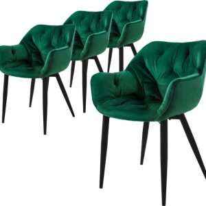 Lot de 4 chaises de salle à manger, revêtement en velours vert foncé avec pieds en métal, matériel de montage inclus ML- Design Lot de 4 chaises de salle à manger, revêtement en velours vert foncé avec pieds en métal, matériel de montage inclus ML- Design