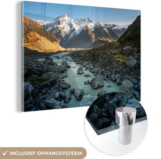 Hooker Valley à Aoraki / Mount Cook National Park en Nouvelle-Zélande Plexiglass 120x80 cm - Tirage photo sur Glas (décoration murale en plexiglas)