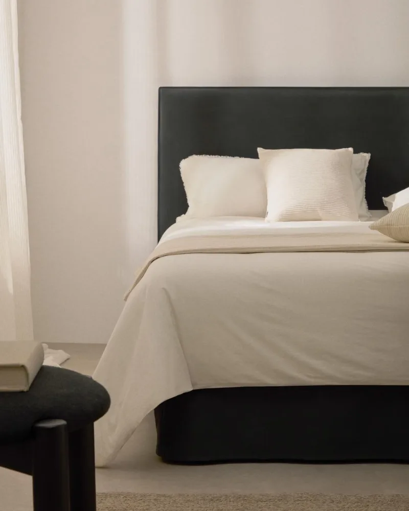 Kopfteil mit abnehmbarem Bezug Jaira aus Leinen und Baumwolle anthrazitgrau für ein Bett von 180 cm FSC Mix Credit – Image 3