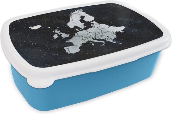Lunchbox Blauw - Lunchbox - Lunchbox - Kaart Europa - Ciel étoilé - Aquarelle - 18x12x6 cm - Enfants - Garçon