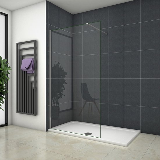 Inloopdouche-douchewand-walk in 8mm NANO EasyClean veiligheidsglas,30x200cm+73-120cm Stabilisatiestang,glanzend chroom profiel