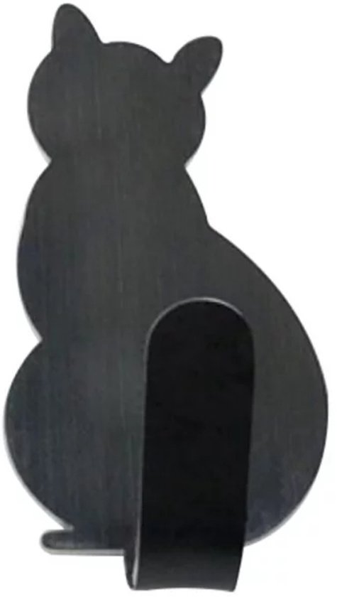 Go Go Gadget - Patères - Forme de chat - Amoureux des chats - Autocollant - Convient aux surfaces lisses - 1 set de 2 pièces - Noir