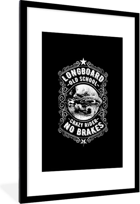 Illustration de longboard rétro sur fond noir 80x120 cm
