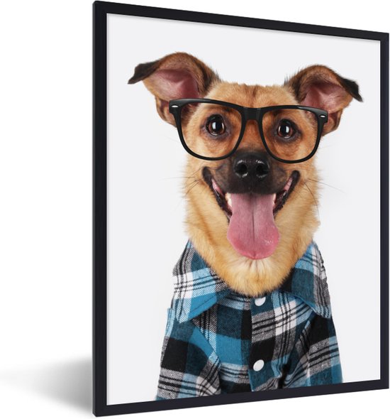 Image encadrée - Un chien hipster avec cadre photo noir 60x80 cm - Affiche encadrée (Décoration murale salon / chambre)
