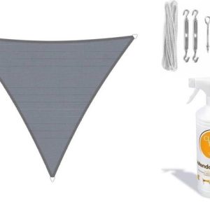 Pack complet: Triangle étanche Sunfighters 4x5x5.4m Grijs avec kit de montage en acier inoxydable et nettoyant pour tissu extérieur Pack complet: Triangle étanche Sunfighters 4x5x5.4m Grijs avec kit de montage en acier inoxydable et nettoyant pour tissu extérieur