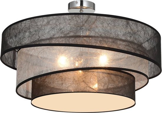 Lindby - plafonnier - 3 lumières - fer, textile - H : 24 cm - E27 - chrome, noir, argent