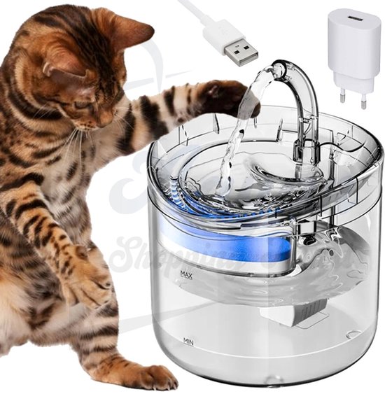Fontaine à eau pour chat et chien 1,8 litre – Fontaine à eau automatique avec filtre à charbon – Distributeur d'eau silencieux – USB – Bol à eau transparent – 52250