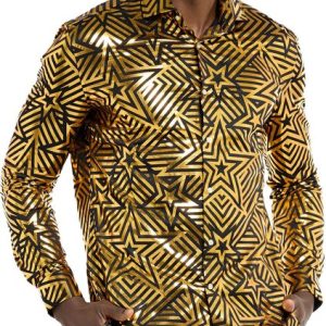 OppoSuits Golden Geo Star Shirt – Chemise Homme – Chemisier Doré – Taille EU39 OppoSuits Golden Geo Star Shirt – Chemise Homme – Chemisier Doré – Taille EU39