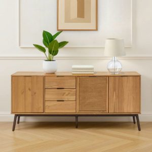 Ensemble ALBI avec buffet 186 cm + meuble TV 180 cm bois massif et rotin Ensemble ALBI avec buffet 186 cm + meuble TV 180 cm bois massif et rotin