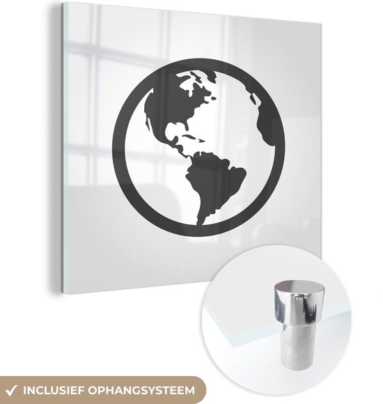 MuchoWow® Peinture sur verre 50x50 cm - Peinture acrylique sur verre - Illustration globe sur fond blanc - Photo sur verre - Peintures