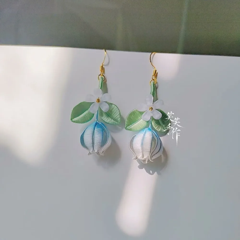 Handmade Chanhua Flower & Bud Dangle Earrings - 925 Silver Hooks | Elegant & Everyday Wear