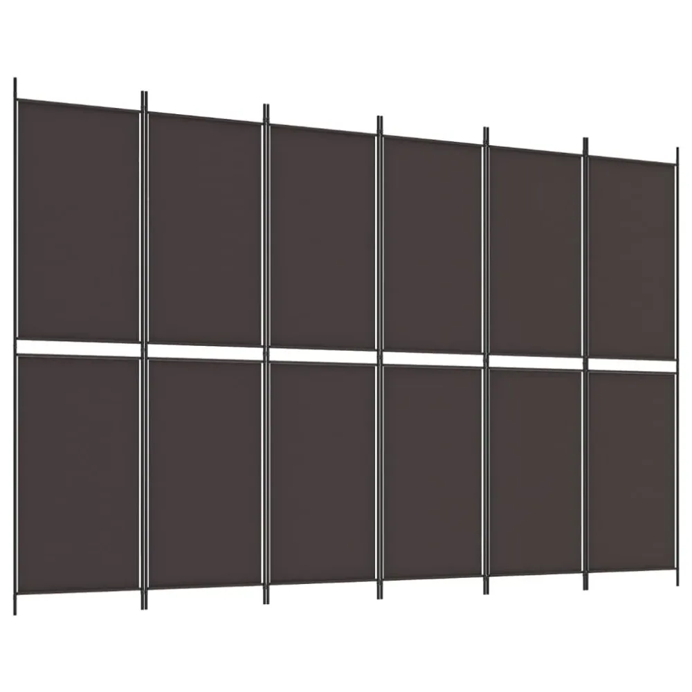 6-Panel Room Divider Brown 300x200 cm Fabric – Image 2