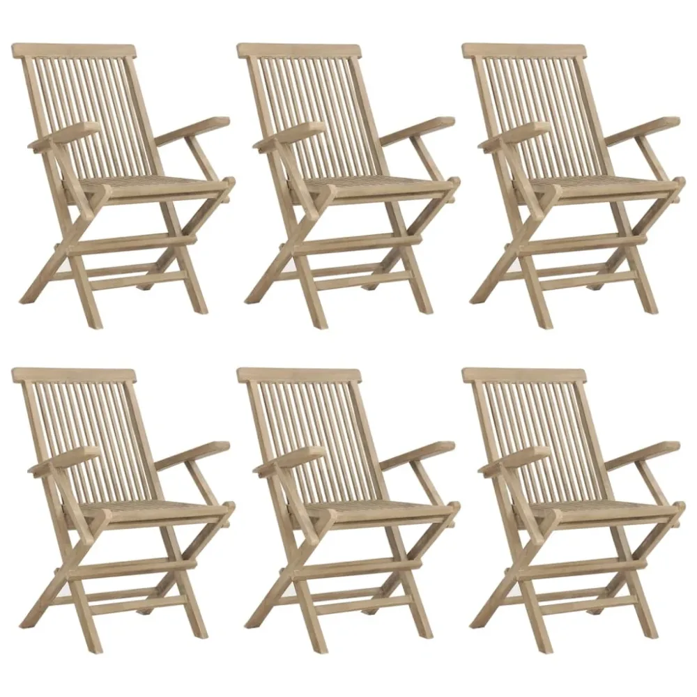 Folding Garden Chair | Set of 6 | Grey | Solid teak wood | Standard – Image 2