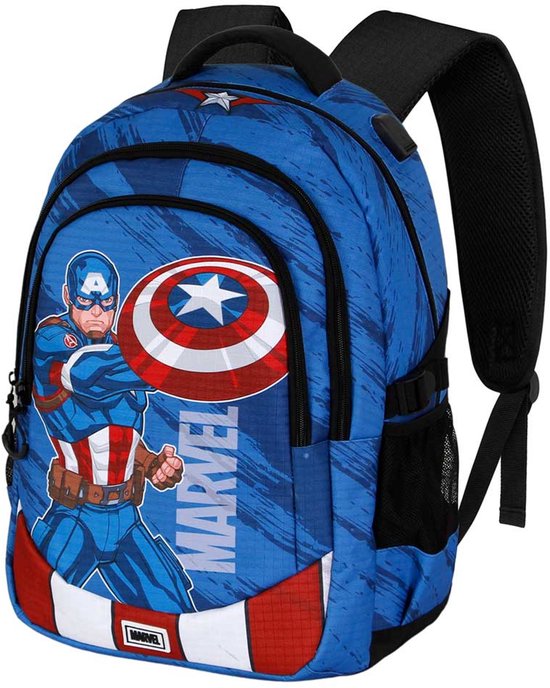 Karactermania - Marvel - Captain America Gears - Sac à dos Running Plus - Sac à dos cabine avec fixation pour trolley + port USB - Bleu