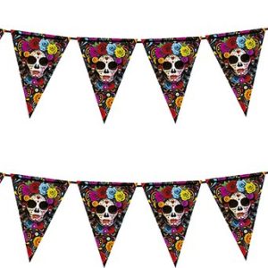 Guirlande de fanions thème Halloween/horreur – 2x – Jour des Morts – plastique – 300 cm – décoration de drapeau effrayante Guirlande de fanions thème Halloween/horreur – 2x – Jour des Morts – plastique – 300 cm – décoration de drapeau effrayante