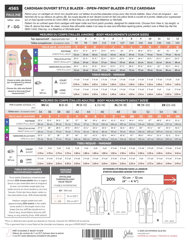 Cardigan ouvert style blazer PAULINE 4565 | Patron papier - Jalie – Image 2