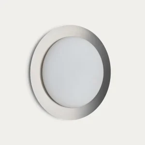 Deckenleuchte Novae aus hellgrauem gebürstetem Metall und mattiertem Glas, Ø 40 cm Deckenleuchte Novae aus hellgrauem gebürstetem Metall und mattiertem Glas, Ø 40 cm