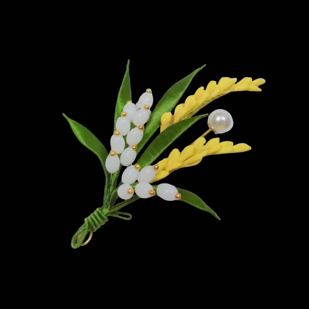 Handmade Thread-Wrapped Wheat Ear Brooch - Artisanal Chanhua Harvest Symbol Pin