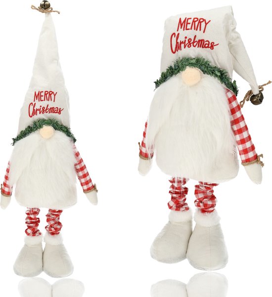 Nain de Noël debout 98 cm et 68 cm – Nain de Noël avec chapeau pointu Witte – Pop nain en peluche – Nain du Père Noël – Nain de jardin et décoration de Noël