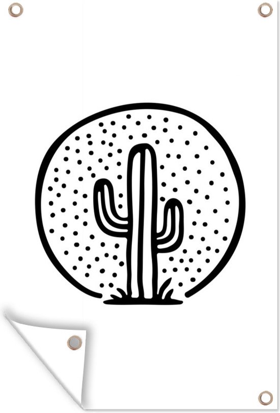 Illustration Zwart et blanc d'un cactus 120x180 cm XXL / Groot format!