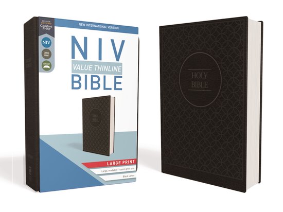 NIV, Value Thinline Bible, Large Print, Imitation Leather, Gray/Black New International Version, Value Thinline, Imitation Leather, Charcoal/Black