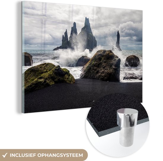 MuchoWow® Peinture sur verre - Rocher de basalte dans la mer près de l'Islande - 180x120 cm - Peintures sur verre acrylique - Photo sur Glas