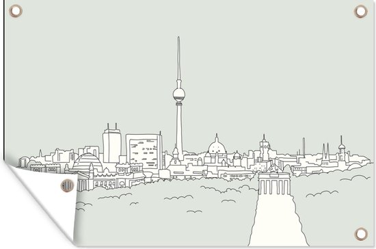 Illustration de Berlin avec un poster de jardin fond gris 90x60 cm - Toile de jardin / Toile d'extérieur / Peintures d'extérieur (décoration de jardin)