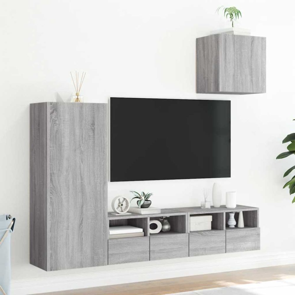 4 Piece TV Wall Units Grey Sonoma Engineered Wood – Image 3
