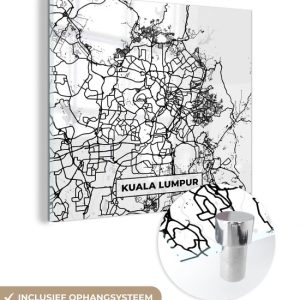 MuchoWow® Peinture sur verre 20×20 cm – Peinture sur verre acrylique – Carte – Kuala Lumpur – Plan de la ville – Carte – Zwart et Wit – Photo sur verre – Peintures MuchoWow® Peinture sur verre 20×20 cm – Peinture sur verre acrylique – Carte – Kuala Lumpur – Plan de la ville – Carte – Zwart et Wit – Photo sur verre – Peintures