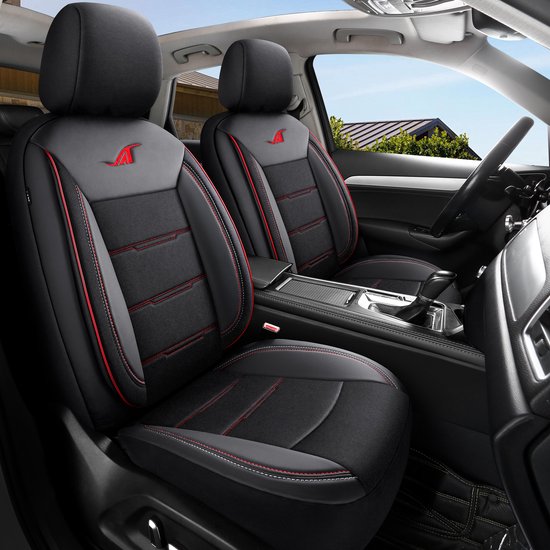 Housses de siège de voiture pour Honda Civic 9 2011-2017 | Lot de 2 | AIE401 | Zwart avec coutures rouges Housses de siège de voiture pour Honda Civic 9 2011-2017 | Lot de 2 | AIE401 | Zwart avec coutures rouges