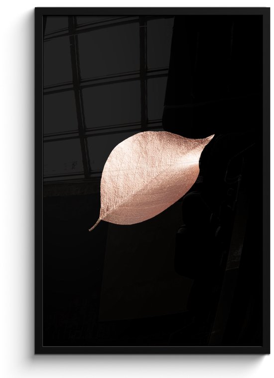 Feuilles roses Goud sur un fond noir 60x90 cm