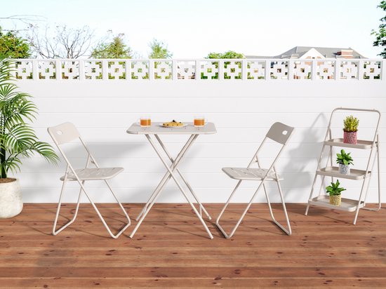 OKWISH Ensemble Bistrot 60 x 60 cm - Table Pliante Avec 2 Chaises - Pour Jardin, Balcon Et Terrasse - Acier Avec Revêtement - Beige