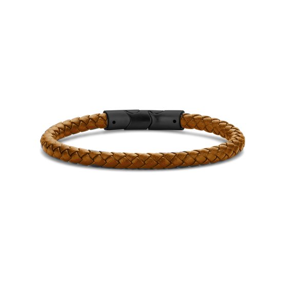 Frank 1967 7FB-0664 Bracelet Cuir Tressé – 6.8mm – 21cm – Cuir – Acier – Camel – Zwart