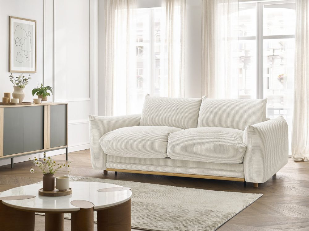Canape droit convertible 3 places ERNEST tissu velours cotele – Image 2