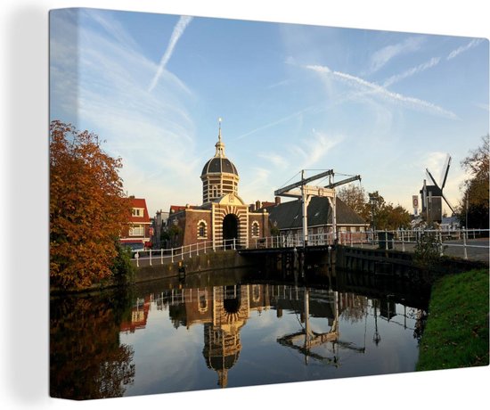 Le Morspoort dans le centre historique de Leiden Toile 180x120 cm - Tirage photo sur Toile (Décoration murale salon / chambre) / Villes européennes Peintures sur toile XXL / Groot format!