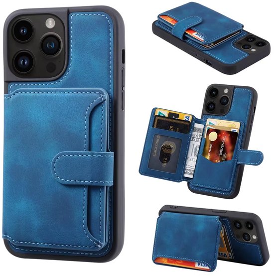 Luxe Coque de Téléphone en Cuir Adapté pour iPhone 17 Pro Max– Étui à Rabat Résistant aux Chocs avec Porte-Cartes, Fente pour Carte, Fonction Support, Protection Complète 360°, Design Premium, Étui de Téléphone, Coque Portefeuille, Back Cover-BLEU
