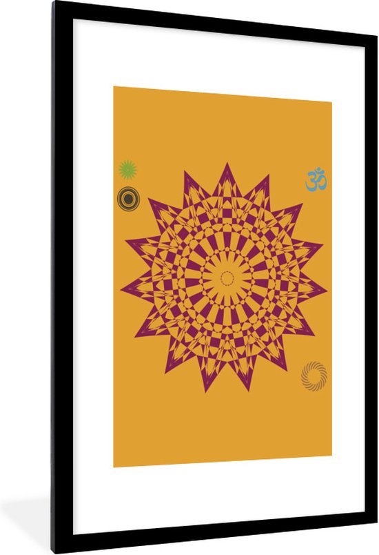 Illustration d'un mandala violet sur fond jaune 80x120 cm